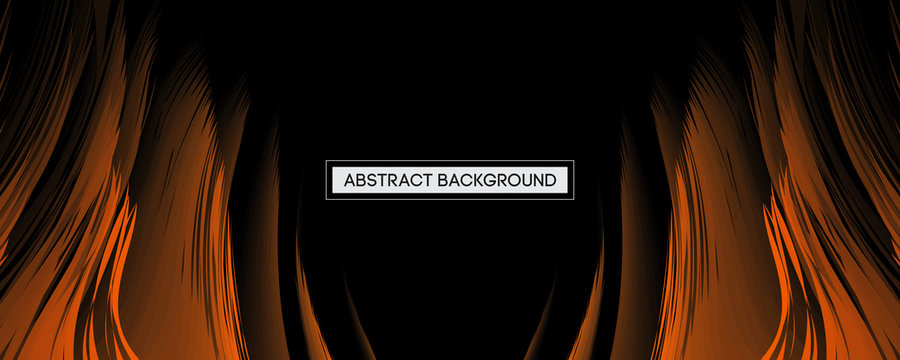 Abstract Design Orange Feather on Black Background | Wide Angle Vector Illustration