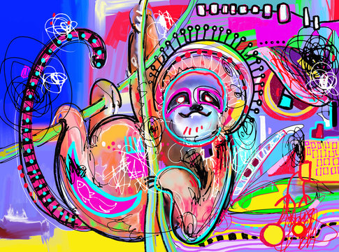 original digital abstract painting of sloth - perfect to interio