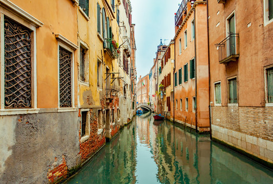 Venezia small canal lagoon City in winter Travel europe Italy