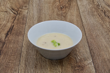 Celery cream soup on a table