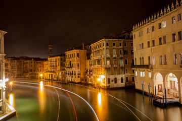 Fototapeta na wymiar venezia canal grande at night view from the rialto bridge long exposure venice Italy