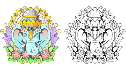Indian god elephant Ganesha, illustration
