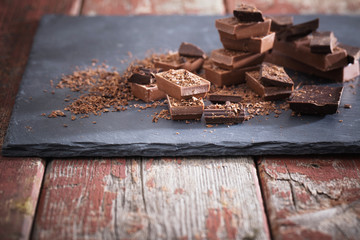 chocolate on old wooden table