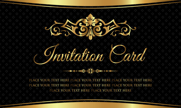 Invitation card design - luxury black and gold vintage style