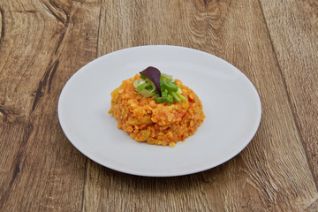 Lentil salad with Indian spice on a table