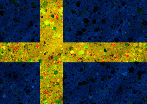 Illustration of a Swedish flag with a blossom pattern