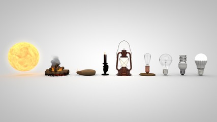 3D illustration of Evolution of lighting