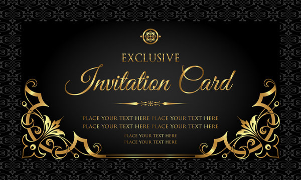 Invitation card - luxury black and gold design in vintage style