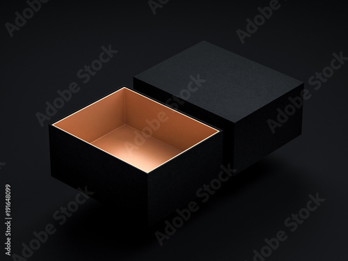 Download "Opened Black Gift Box Mockup flying above black ...
