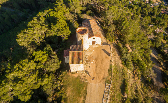Aerial view of a chapel in Blanes, located in Catalonia,.
