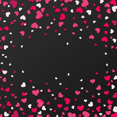 Obraz premium Colorful Background with Heart Confetti. Valentines day greeting card or wedding invitation background party design. Cartoon flat style vector illustration.