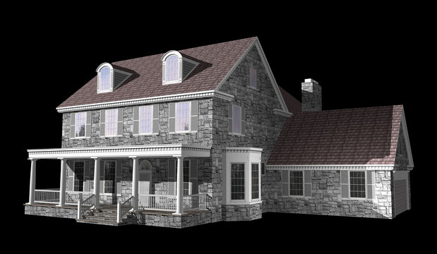 3D House rendering isolated on black