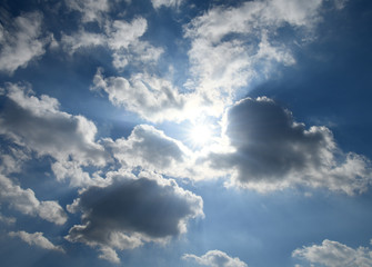  太陽と青空と雲「空想・雲のモンスターたち」中心で輝く、ど真ん中、約束された未来、未来はそこまでなどのイメージ