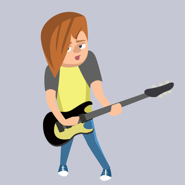 teenage boy playing guitar vector cartoon