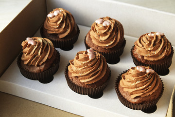 Tasty home made baked birthday muffin sweets. Yummy bakery products bad for figure. Unhealthy sweets. Holiday christmas, womens mothers day, happy valentine, february. Make up present for girlfriend