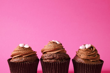 Tasty home made baked birthday muffin sweets. Yummy bakery products bad for figure. Unhealthy sweets. Holiday christmas, womens mothers day, happy valentine, february. Make up present for girlfriend