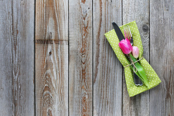 Easter table setting with tulip
