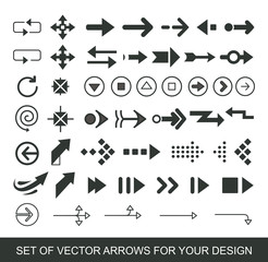 Different black Arrows icons, vector set. Abstract elements for business infographic. Up and down trend. Illustrations for Web Design