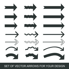 Different black Arrows icons, vector set. Abstract elements for business infographic. Up and down trend. Illustrations for Web Design