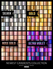 Set of ultra violet, gold and silver gradient collection. Vector illustration