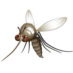 Comical mosquito. Cartoon character flying mosquito. 