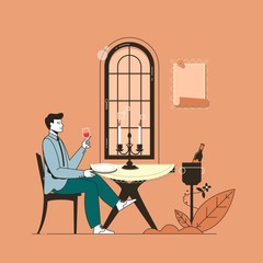Vector flat restaurant people illustration.