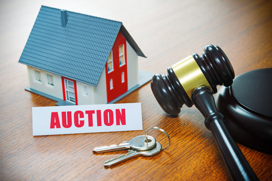 House with a Gavel. Foreclosure, real estate, sale, auction, business, buying