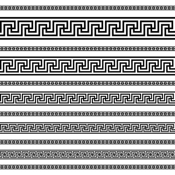 Border decoration elements patterns in black and white colors. Geometrical ethnic border in different sizes set collection. Vector illustration