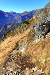 Poland, Tatra Mountains, Zakopane - Goryczkowa Czuba, Starobocianski Wierch, Spalona peaks and Tomanowa Pass with Western Tatra in background