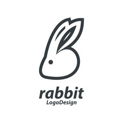 Line Bunny Head Logo, Line Rabbit Head Design Logo Vector