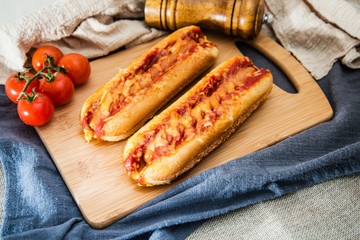 Home made Grilled Hot Dog with cheese, ketchup