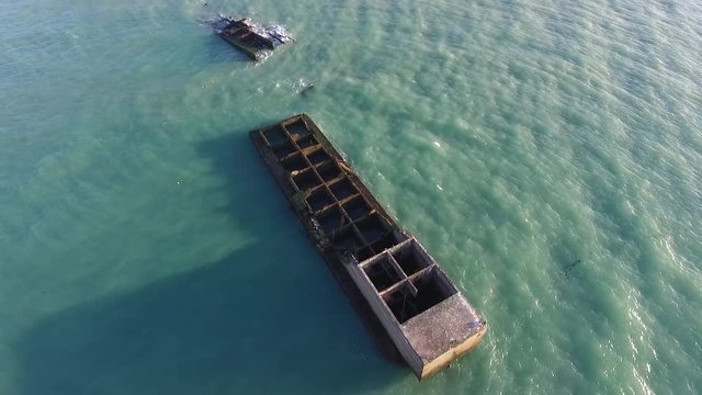 D-Day World War 2 Boat Wreckages from British Artificial Harbour- Arromanches, France