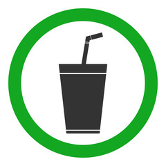 CAFE sign. Paper cup with tubule icon in green circle. Vector.