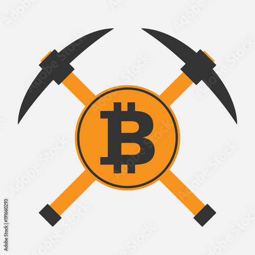 Bitcoin Gold Symbol And Pickaxes Concept Of Crypto Currency Mining - 