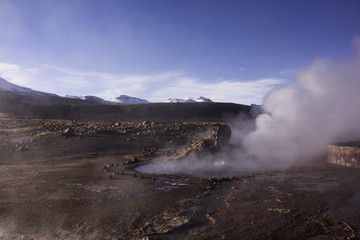 Geyser Field Landscape and the Andes Mountain Range