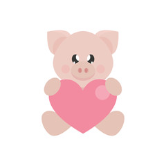 cartoon cute pig sitting with heart