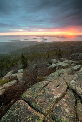 Foggy sunrise in Acadia National Park