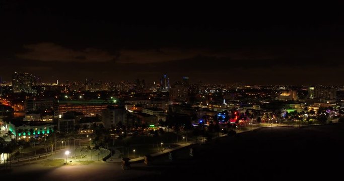 Night aerial drone footage Miami Beach  travel hotspot