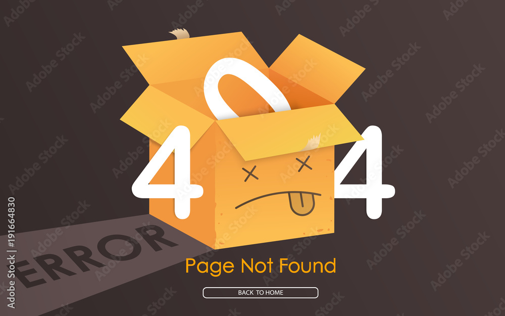 Poster 404 box error page not found vector graphic