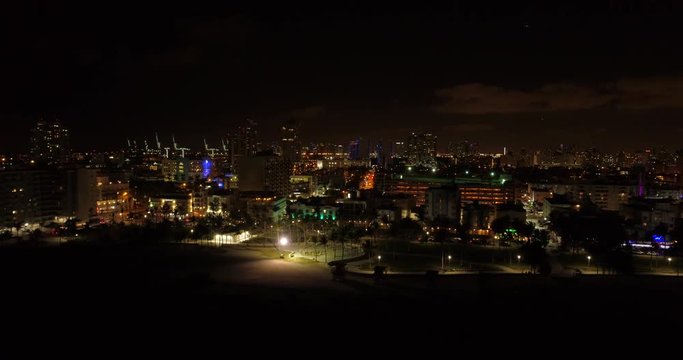 Night aerial footage Ocean Drive Florida Miami Beach