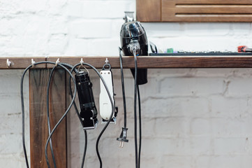 Mens hairdressing desktop with tools for shaving