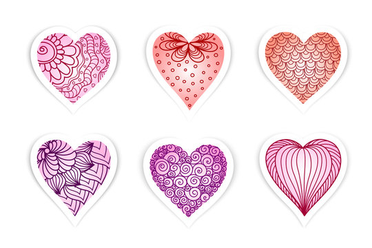 Set of  drawn  hearts  with flowers and plants for Valentine's Day, weddings, Mother's Day