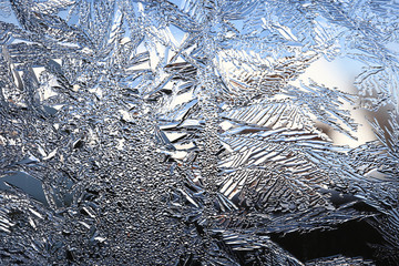 winter pattern of ice crystals on glass