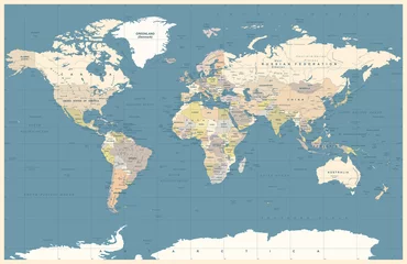 Poster Wereldkaart Politieke gekleurde donkere wereldkaart Vector