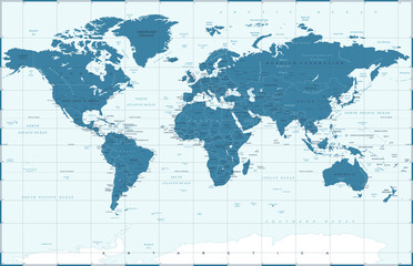 Political Blue World Map Vector