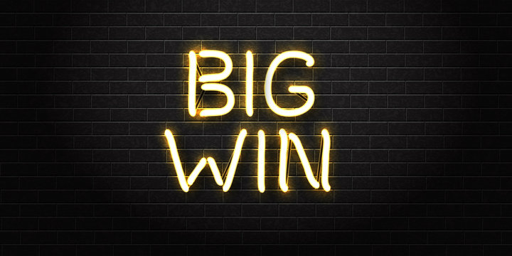Vector realistic isolated neon sign for big win for decoration and covering on the wall background. Concept of winner, lottery, casino and award ceremony.