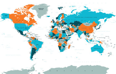 Obraz na płótnie Canvas Political Colored World Map Vector