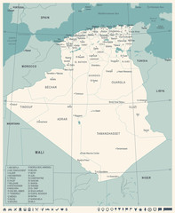 Algeria Map - Vintage Detailed Vector Illustration