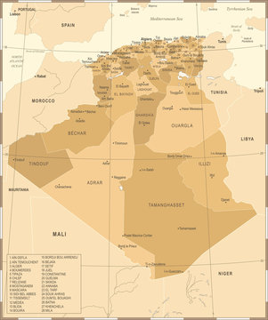 Algeria Map - Vintage Detailed Vector Illustration