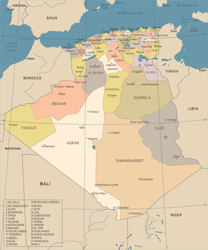 Algeria Map - Vintage Detailed Vector Illustration